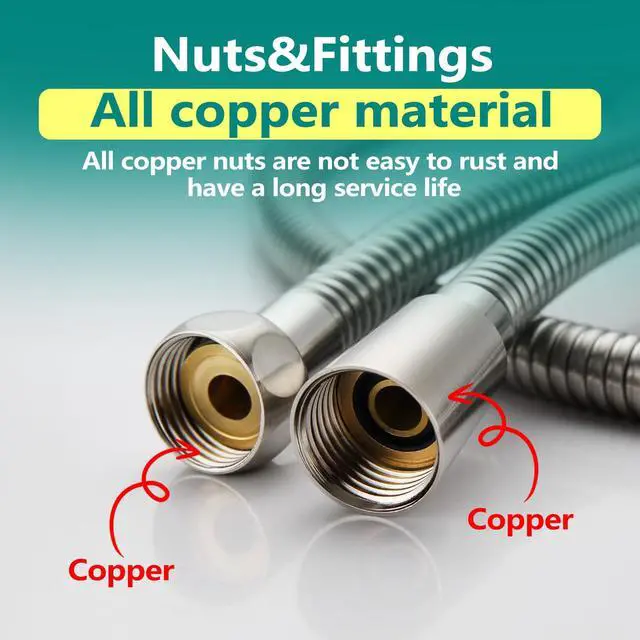 Alt view image 4 of 7 - Kink-free Shower Hoses 98" Extra-long for Handheld Shower Head Hose Replacement with 2 Shower Caps Flexible Metal Sleeves Brass Connectors Stainless Steel Brushed Nickel 98 Inch