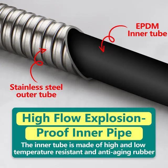 Alt view image 6 of 7 - Kink-free Shower Hoses 98" Extra-long for Handheld Shower Head Hose Replacement with 2 Shower Caps Flexible Metal Sleeves Brass Connectors Stainless Steel Brushed Nickel 98 Inch