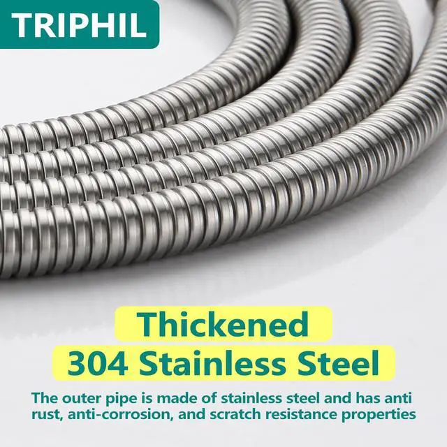 Alt view image 7 of 7 - Kink-free Shower Hoses 98" Extra-long for Handheld Shower Head Hose Replacement with 2 Shower Caps Flexible Metal Sleeves Brass Connectors Stainless Steel Brushed Nickel 98 Inch