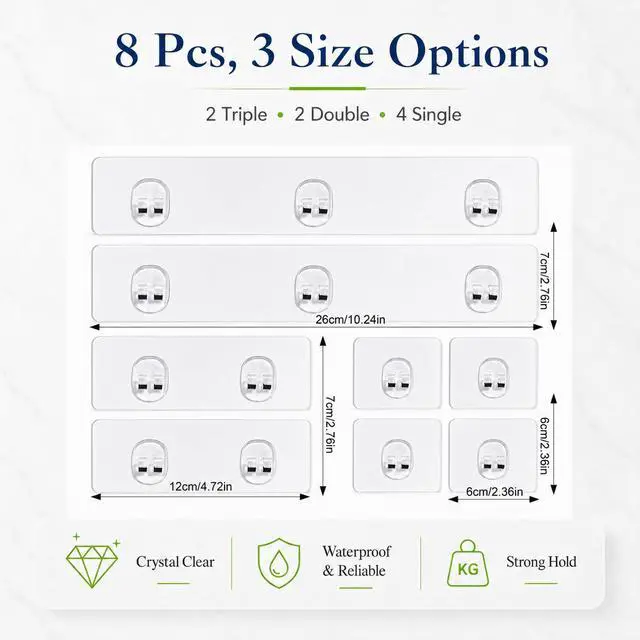 Alt view image 2 of 6 - 8 Pcs Adhesive Shower Caddy Replacement, Strong No Drill Adhesive Hooks