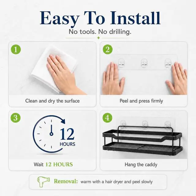 Alt view image 6 of 6 - 8 Pcs Adhesive Shower Caddy Replacement, Strong No Drill Adhesive Hooks