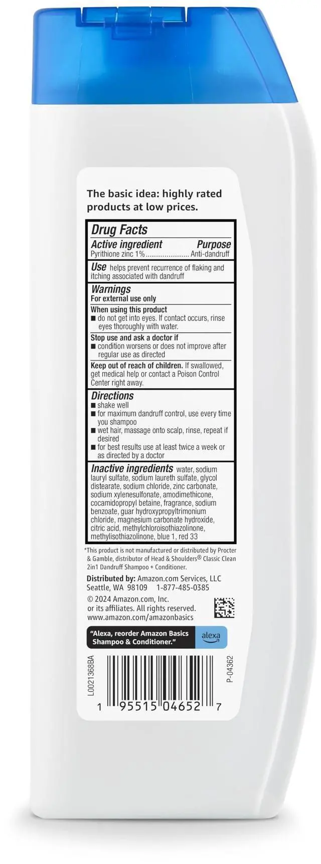 Alt view image 2 of 6 - 2-in-1 Anti-Dandruff Shampoo & Conditioner, Itch Relief, Safe for All Hair Types, Paraben-Free, Gentle and pH Balanced, 12.5 Fluid Ounces, 1-Pack (Previously Solimo)