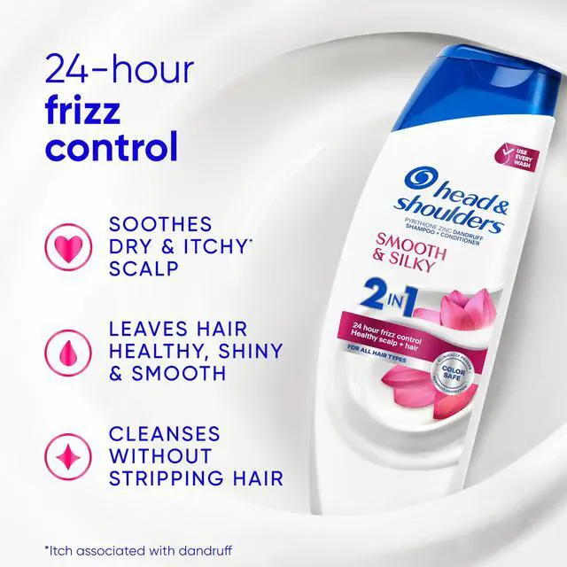 Alt view image 3 of 7 - Anti-Dandruff Shampoo and Conditioner for Women | Smooth & Silky 2-in-1 | 1% Pyrithione Zinc, 24-Hour Frizz Control, Soothes Dry & Itchy Scalp, Healthy, Shiny & Smooth, 28.2 Fl Oz