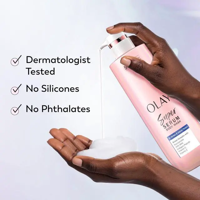Alt view image 7 of 7 - Super Serum Body Wash for Rough & Bumpy Skin, 24hr Long Lasting Rich Hydration, 5+ Ingredient Complex for Bright, Even, Firm, & Luminous Skin, with Collagen Peptide, BHA/AHA & Vitamin C, 20 fl oz