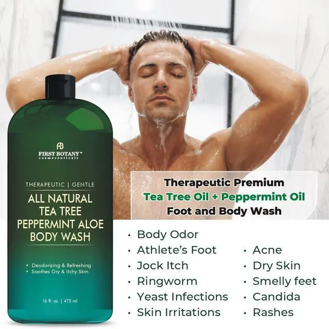 Alt view image 2 of 7 - ALL Natural Body Wash - Fights Body Odor, Athletes Foot, Jock Itch, Nail Issues, Dandruff, Acne, Eczema, Shower Gel for Women & Men, Skin Cleanser -16 fl oz (Tea Tree Mint)