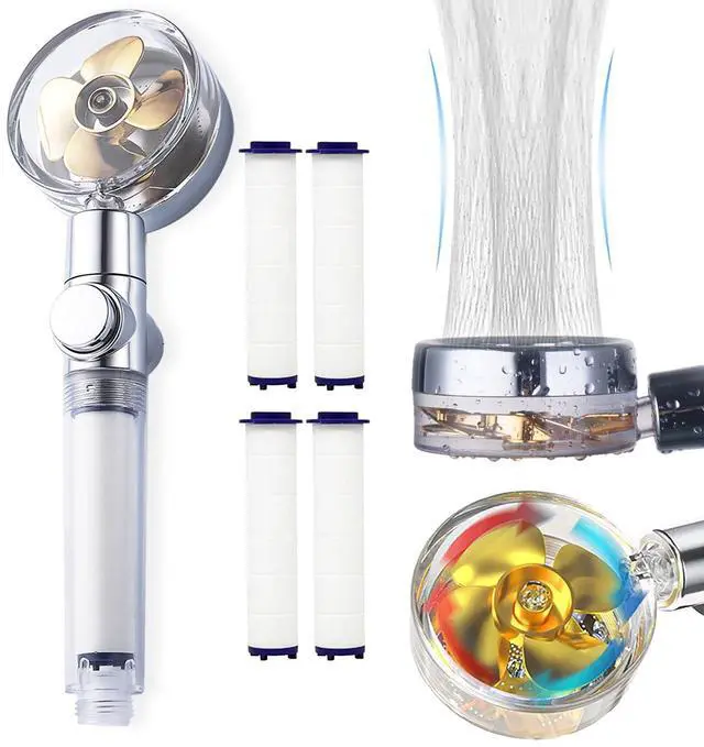 Main image of High Pressure Water Saving Handheld Propeller Shower head with filters Vortex shower head pause switch hydro jet shower head Easy Install Turbo Shower Head 360 Degrees Rotating