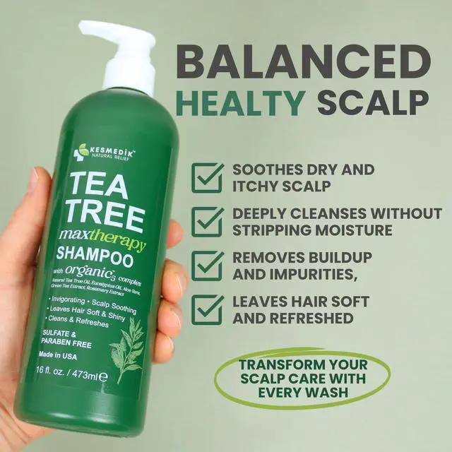Alt view image 2 of 7 - Tea Tree Shampoo MaxTherapy with 100% Tea Tree Oil for Hair, Helps Refresh Itchy Scalp, Deep Clean Oily Hair, Dandruff & Buildup, Sulfate-Free, Women & Men, 16 fl oz