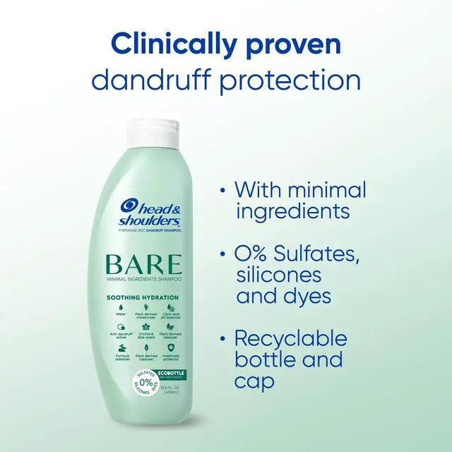 Alt view image 2 of 7 - Anti-Dandruff Shampoo, BARE Soothing Hydration Twin Pack, 1% Pyrithione Zinc, Dry Scalp Relief, Free of Sulfates, Silicones, Dyes, 13.5 Fl Oz Each