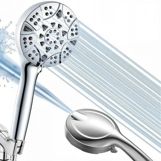 Main image of High Pressure Handheld Shower Head 10 Spray Modes with Rain & Massage, Anti-Clog Nozzles, Power Rinse for Tile, Soap & Pets, Chrome Finish, Easy Installation