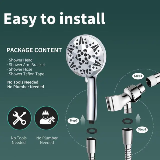 Alt view image 6 of 7 - High Pressure Handheld Shower Head 10 Spray Modes with Rain & Massage, Anti-Clog Nozzles, Power Rinse for Tile, Soap & Pets, Chrome Finish, Easy Installation