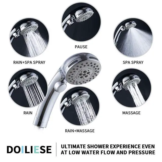 Alt view image 2 of 7 - High Pressure Shower Head with Handheld Spray 6 Settings Chrome