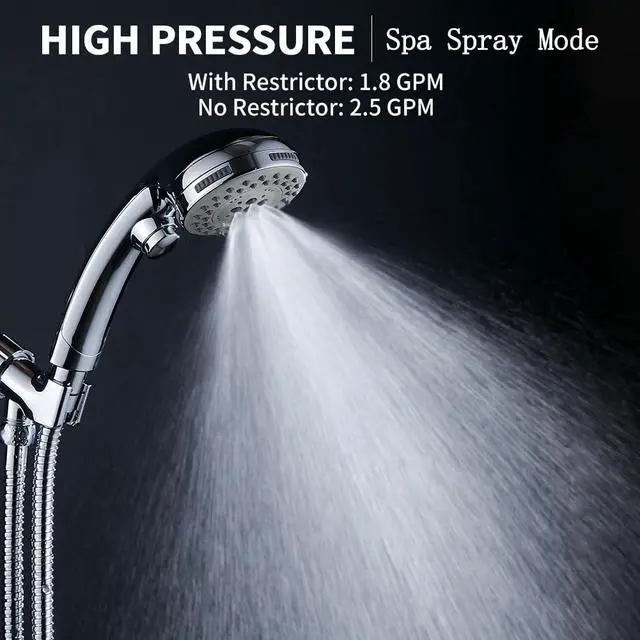 Alt view image 4 of 7 - High Pressure Shower Head with Handheld Spray 6 Settings Chrome