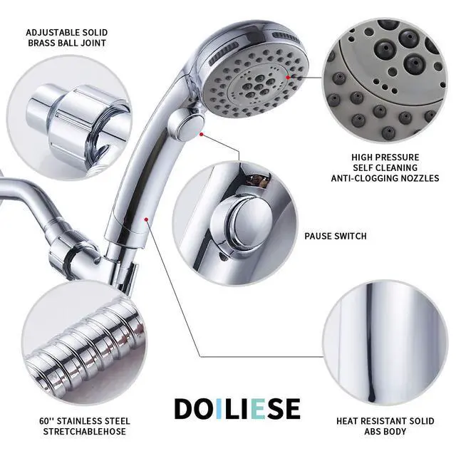 Alt view image 5 of 7 - High Pressure Shower Head with Handheld Spray 6 Settings Chrome