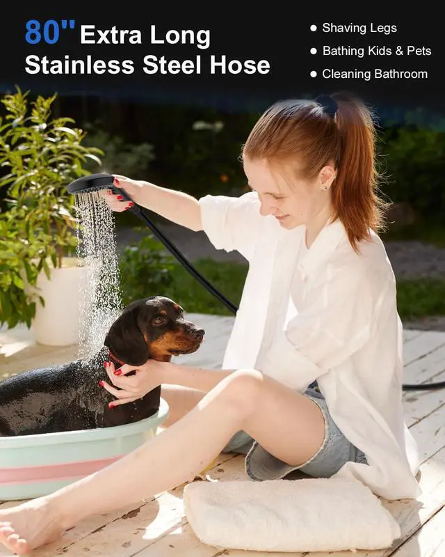 Alt view image 3 of 7 - Shower Head with Handheld, High Pressure Showerhead with Hose Black