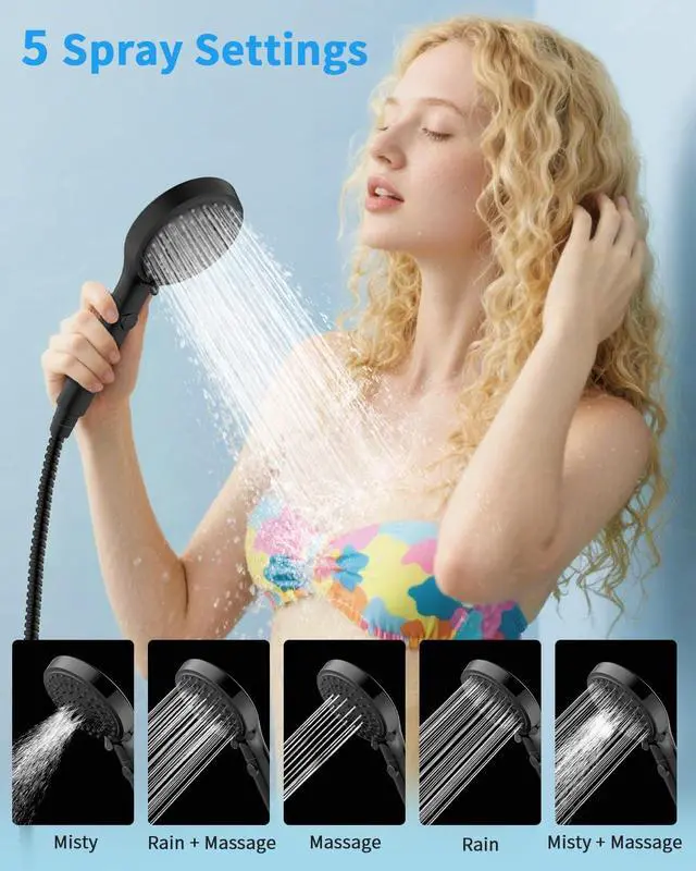 Alt view image 5 of 7 - Shower Head with Handheld, High Pressure Showerhead with Hose Black