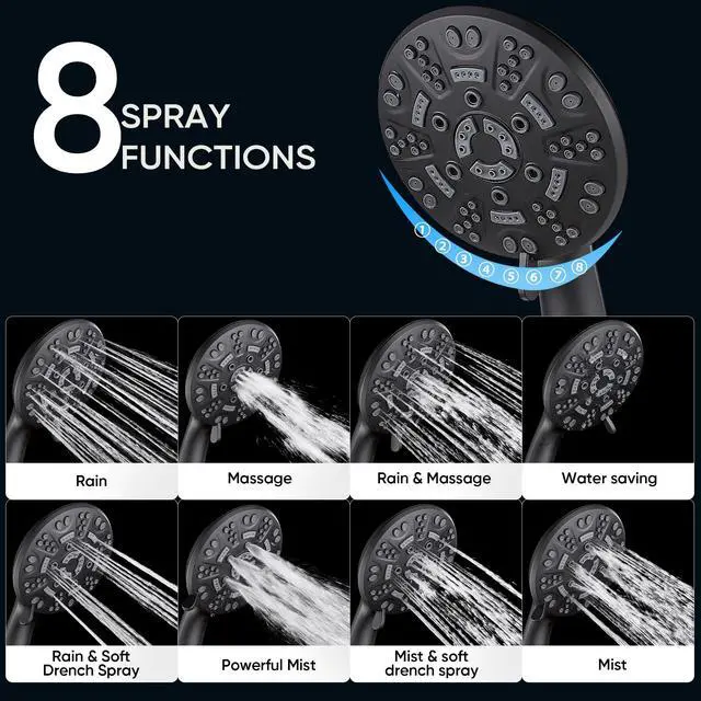 Alt view image 2 of 7 - 8-Setting Handheld Shower Head, Water-Saving Design, Matte Black