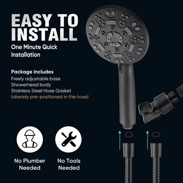 Alt view image 7 of 7 - 8-Setting Handheld Shower Head, Water-Saving Design, Matte Black