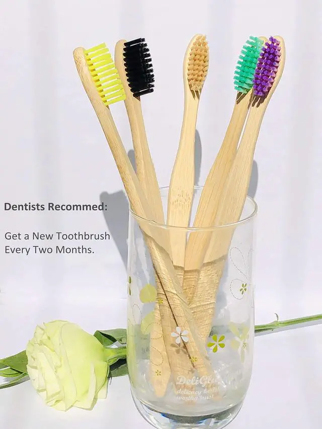 Alt view image 2 of 6 - Bamboo Toothbrushes 10 Pack, Medium Soft Bristles BPA Free Biodegradable Bulk Wooden Toothbrush