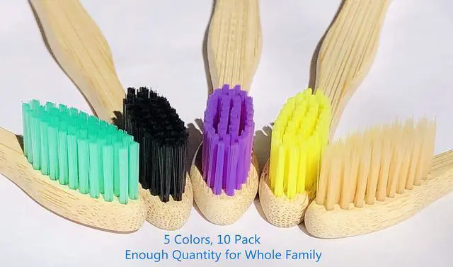 Alt view image 4 of 6 - Bamboo Toothbrushes 10 Pack, Medium Soft Bristles BPA Free Biodegradable Bulk Wooden Toothbrush