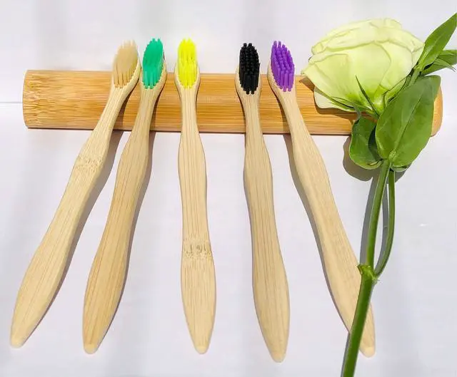 Alt view image 5 of 6 - Bamboo Toothbrushes 10 Pack, Medium Soft Bristles BPA Free Biodegradable Bulk Wooden Toothbrush