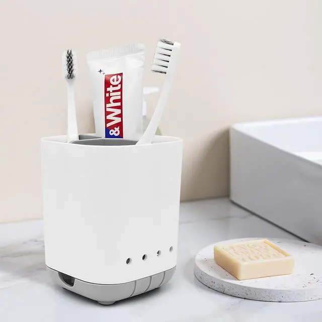 Alt view image 2 of 7 - Toothbrush Holder for Bathroom,Plastic Detachable for Easy Cleaning Multi-Functional Storage,3 Slots Anti-Slip Electric Toothbrush and Toothpaste Organizer Caddy for Bathroom Vanity,Countertop (Grey)