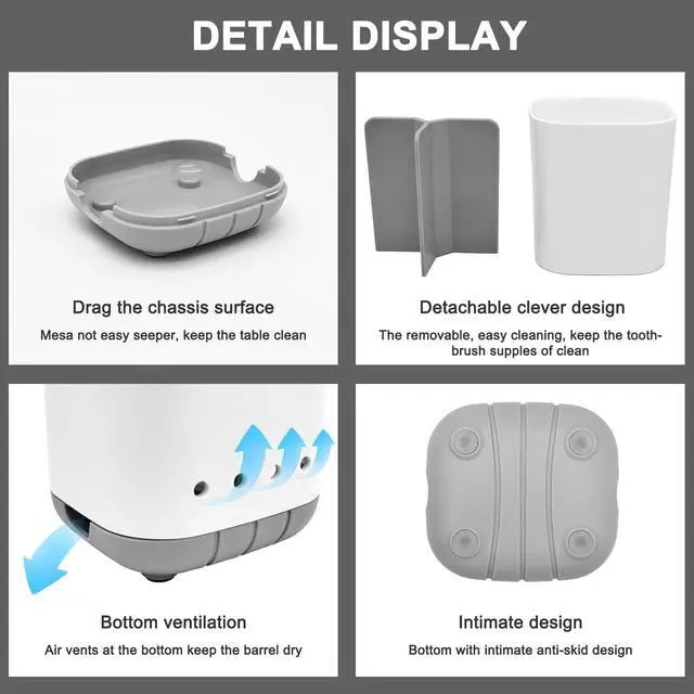 Alt view image 4 of 7 - Toothbrush Holder for Bathroom,Plastic Detachable for Easy Cleaning Multi-Functional Storage,3 Slots Anti-Slip Electric Toothbrush and Toothpaste Organizer Caddy for Bathroom Vanity,Countertop (Grey)