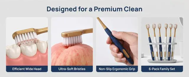 Alt view image 6 of 7 - 6pcs/Set of Soft Toothbrushes for Adults Medium Manual Wider Head Tooth Brush Adult Wide Head Soft Hair Manual Gingival Cleaning Toothbrush Set (Pack of 6)