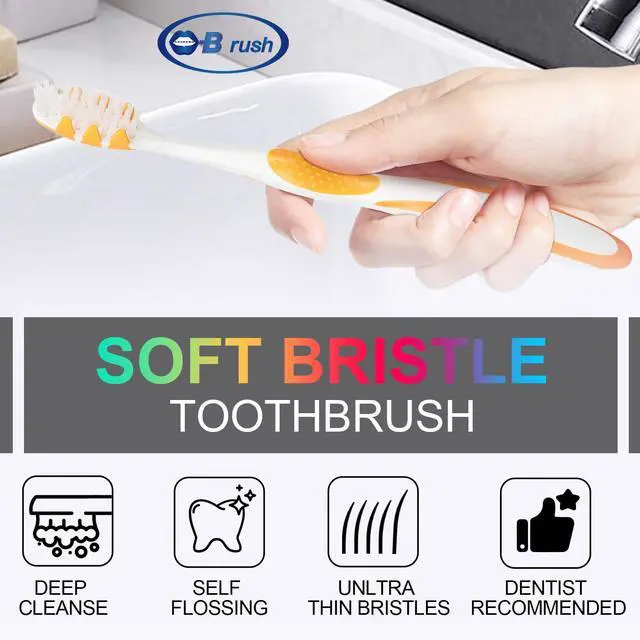 Alt view image 2 of 6 - Extra Soft Toothbrushes for Adults -Tapered Bristles Flossing Toothbrush for Sensitive Teeth and Receding Gums, Individually Wrapped Plaque Remover Travel Toothbrush Variety Colors Pack of 4