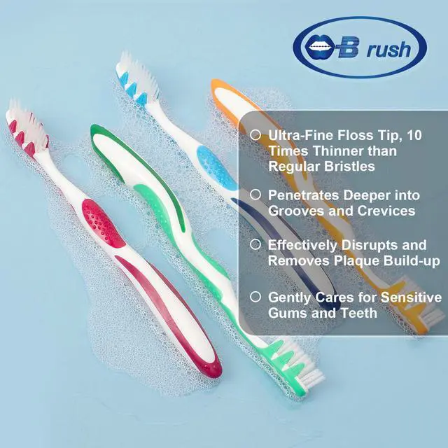 Alt view image 5 of 6 - Extra Soft Toothbrushes for Adults -Tapered Bristles Flossing Toothbrush for Sensitive Teeth and Receding Gums, Individually Wrapped Plaque Remover Travel Toothbrush Variety Colors Pack of 4