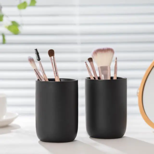 Alt view image 2 of 7 - Bathroom Ceramic Toothbrush Cup, Matte Black Toothbrush Cup Holder, Bathroom Storage Organizer