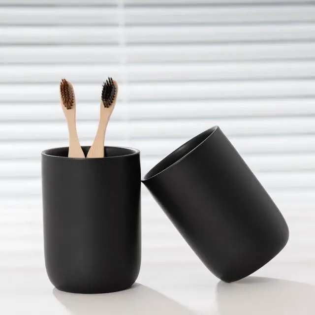 Alt view image 7 of 7 - Bathroom Ceramic Toothbrush Cup, Matte Black Toothbrush Cup Holder, Bathroom Storage Organizer