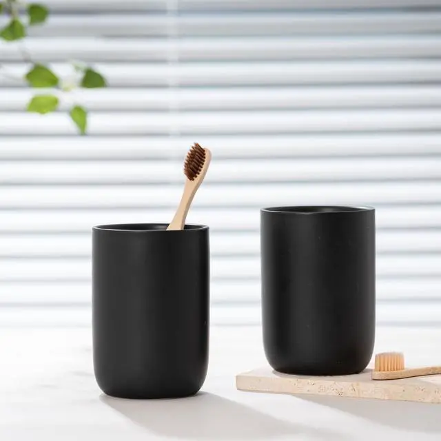 Alt view image 5 of 7 - Bathroom Ceramic Toothbrush Cup, Matte Black Toothbrush Cup Holder, Bathroom Storage Organizer