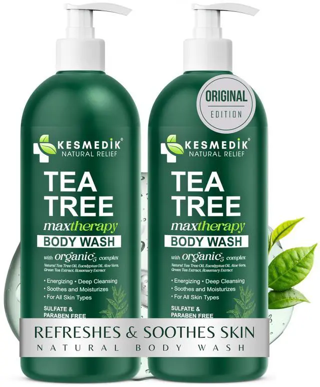 Main image of Tea Tree Body Wash MaxTherapy with Eucalyptus, Aloe & 100% Tea Tree Oil for Skin, Cleans, Soothes and Refreshes Sensitive, Itchy Skin, Body & Foot Soap for Men & Women, 2-Pack