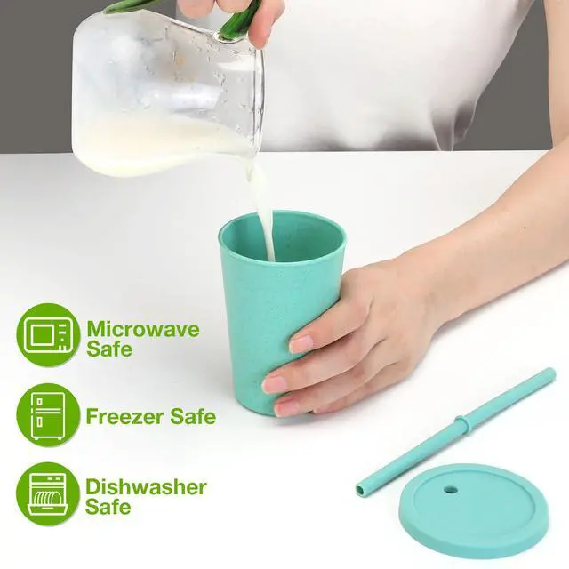 Alt view image 3 of 7 - 4 Pack Wheat Straw Cups with Lid and Straws, 10 oz Unbreakable Kids Cup, Reusable Drinking Cups, Small Water Cup, Colourful Tumbler Cups for Kitchen, BPA Free, Dishwasher & Microwave Safe