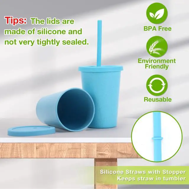 Alt view image 4 of 7 - 4 Pack Wheat Straw Cups with Lid and Straws, 10 oz Unbreakable Kids Cup, Reusable Drinking Cups, Small Water Cup, Colourful Tumbler Cups for Kitchen, BPA Free, Dishwasher & Microwave Safe