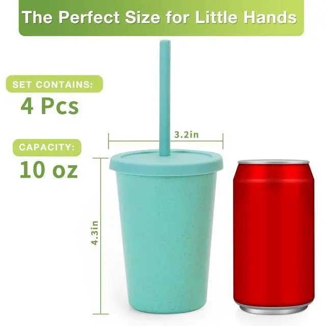 Alt view image 5 of 7 - 4 Pack Wheat Straw Cups with Lid and Straws, 10 oz Unbreakable Kids Cup, Reusable Drinking Cups, Small Water Cup, Colourful Tumbler Cups for Kitchen, BPA Free, Dishwasher & Microwave Safe