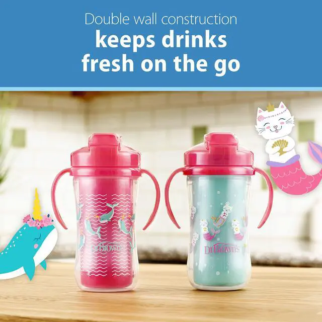 Alt view image 2 of 7 - Milestones Insulated Sippy Cup with Straw and Handles, Spill-Proof Tumbler with Lid, 2-Pack, Pink, 10 oz/300 mL, BPA Free, 12m+