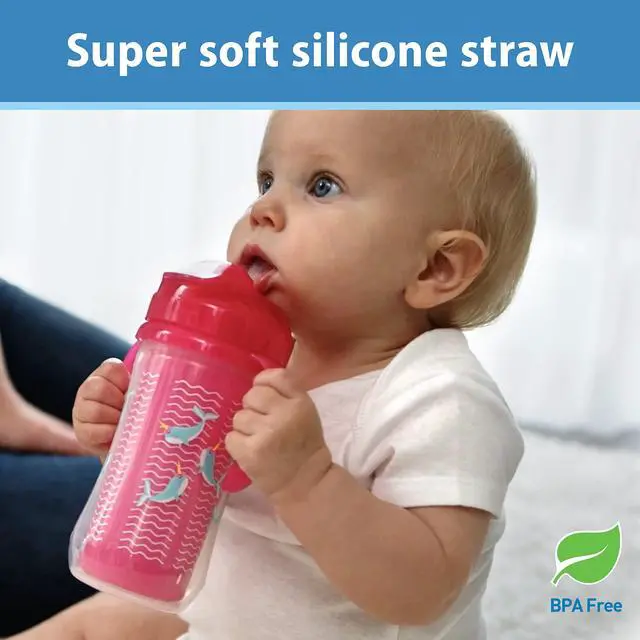 Alt view image 3 of 7 - Milestones Insulated Sippy Cup with Straw and Handles, Spill-Proof Tumbler with Lid, 2-Pack, Pink, 10 oz/300 mL, BPA Free, 12m+