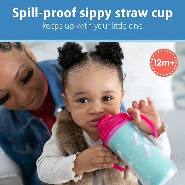 Alt view image 6 of 7 - Milestones Insulated Sippy Cup with Straw and Handles, Spill-Proof Tumbler with Lid, 2-Pack, Pink, 10 oz/300 mL, BPA Free, 12m+