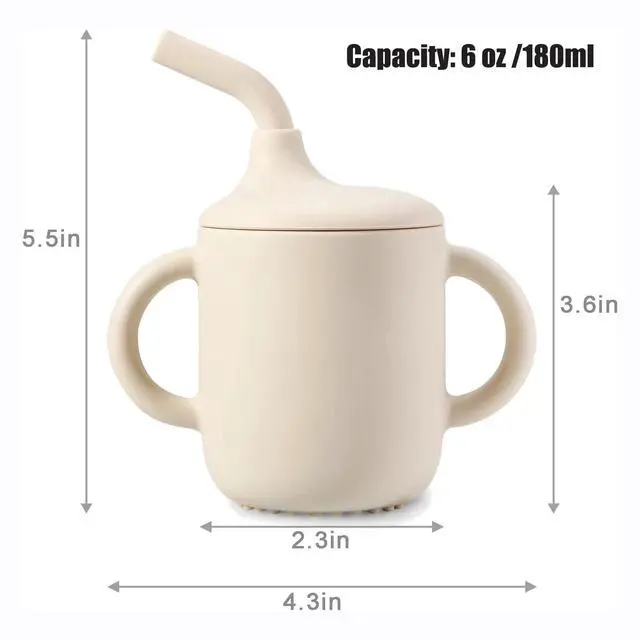 Alt view image 4 of 6 - 2 Pack 100% Tiny Silicone Drinking Training Cup with Handles & Straw for Baby and Toddler (White Blue)