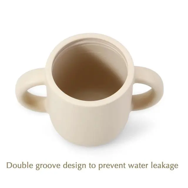 Alt view image 5 of 6 - 2 Pack 100% Tiny Silicone Drinking Training Cup with Handles & Straw for Baby and Toddler (White Blue)