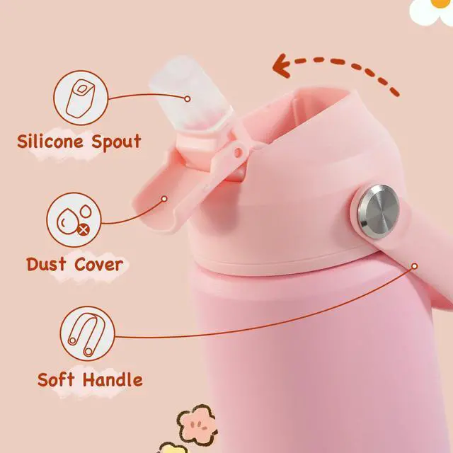 Alt view image 3 of 7 - 12oz Kids Water Bottle, Stainless Steel Insulated Water Bottle for Kids, Toddler Cup With Straws Leak-proof, Toddler Water Bottles for School Boys Girls, BPA Free, Pink