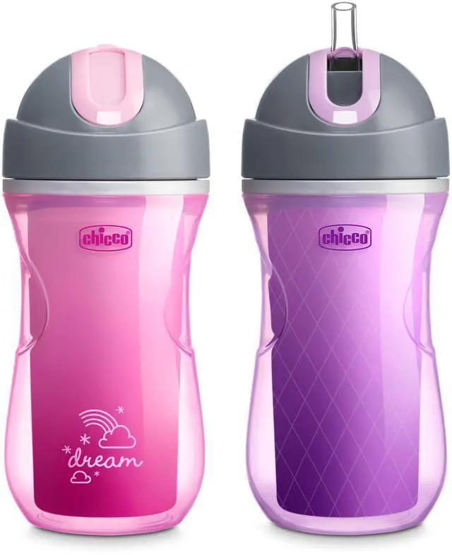 Main image of Insulated Straw Sippy Cup 12+ Months, 9oz Toddler Training Cup with Spill-Free Flip-Top Lid, BPA-Free 2-Pack, Dream Pink/Purple