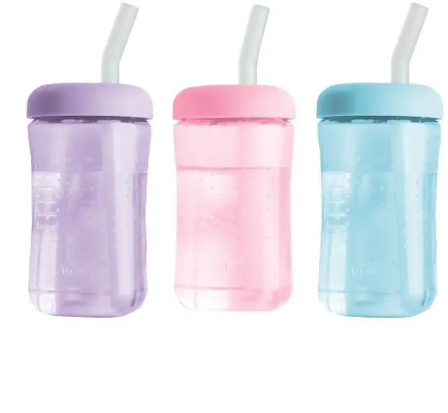 Main image of Squeeze & Sip Toddler Straw Cups - Squeezable Transition Sippy Cup with Silicone Straw - Toddler Feeding Supplies - Pink/Purple/Blue - 7 Oz - 3 Count - Ages 6 Months and Up