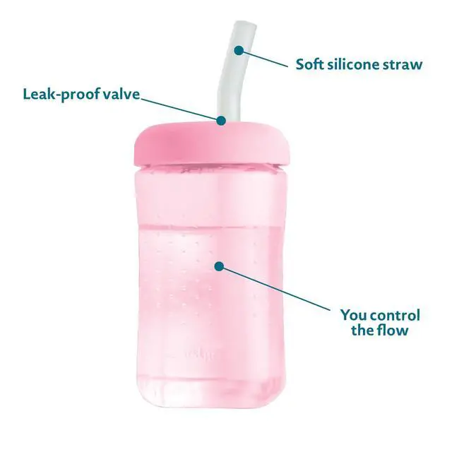 Alt view image 2 of 7 - Squeeze & Sip Toddler Straw Cups - Squeezable Transition Sippy Cup with Silicone Straw - Toddler Feeding Supplies - Pink/Purple/Blue - 7 Oz - 3 Count - Ages 6 Months and Up