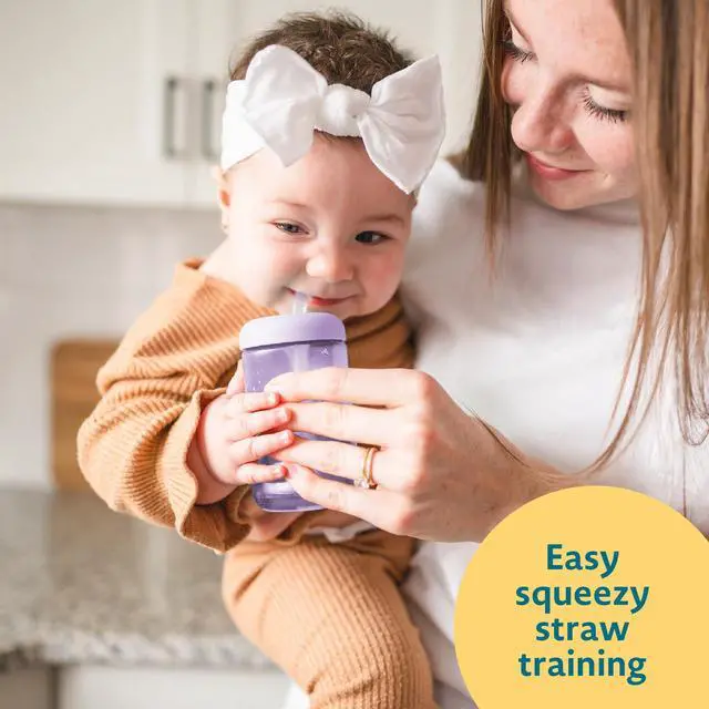 Alt view image 5 of 7 - Squeeze & Sip Toddler Straw Cups - Squeezable Transition Sippy Cup with Silicone Straw - Toddler Feeding Supplies - Pink/Purple/Blue - 7 Oz - 3 Count - Ages 6 Months and Up