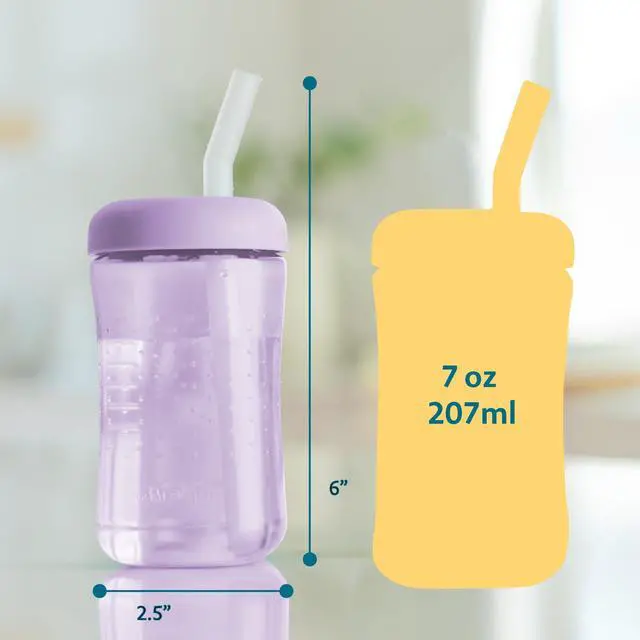 Alt view image 7 of 7 - Squeeze & Sip Toddler Straw Cups - Squeezable Transition Sippy Cup with Silicone Straw - Toddler Feeding Supplies - Pink/Purple/Blue - 7 Oz - 3 Count - Ages 6 Months and Up