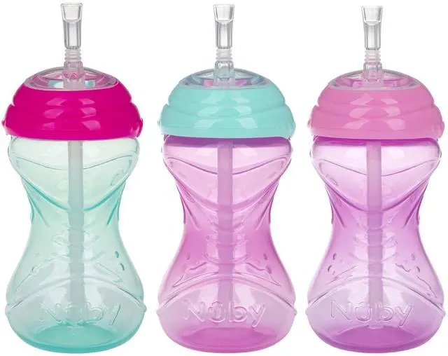 Main image of 3 Piece No-Spill Easy Grip Cup with Flex Straw, Clik It Lock Feature, Girl, 10 Ounce