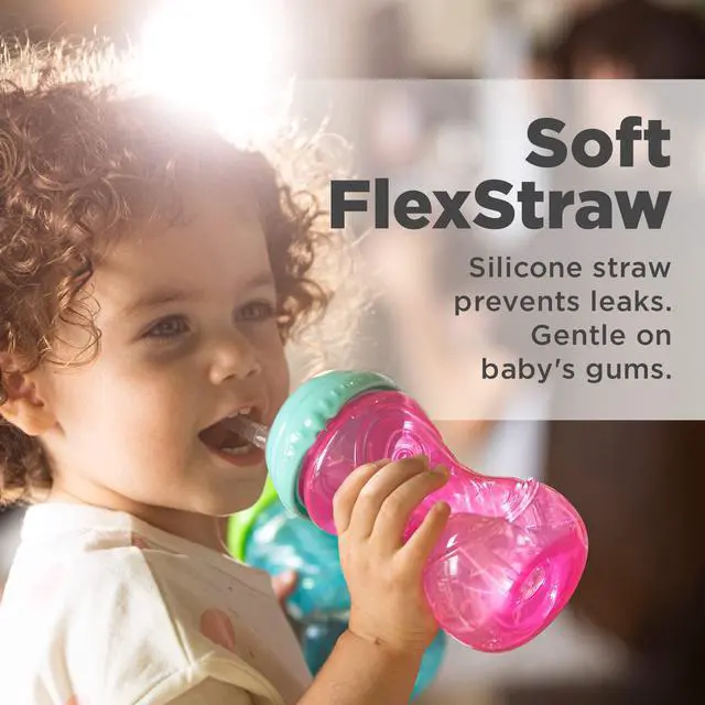 Alt view image 3 of 7 - 3 Piece No-Spill Easy Grip Cup with Flex Straw, Clik It Lock Feature, Girl, 10 Ounce
