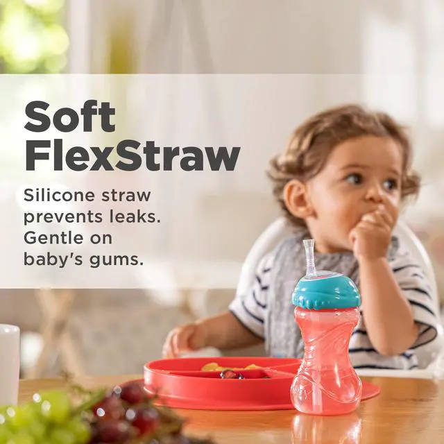 Alt view image 3 of 7 - 3 Piece No-Spill Easy Grip Cup with Flex Straw, Clik It Lock Feature, Boy, 10 Ounce